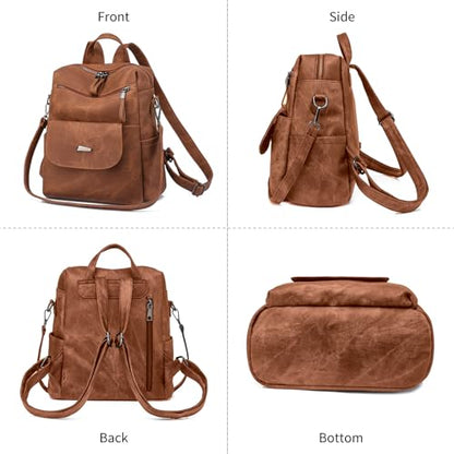 Backpack Purse for Women, PU Leather Back pack, Fashion Anti Theft Backpack, Multipurpose Lightweight Waterproof Purse Shoulder Bag Handbag, Caramel - color: Caramel