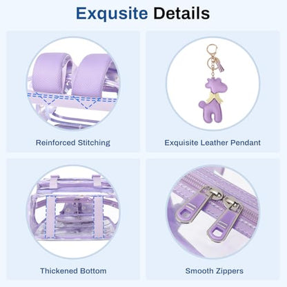 Sisipoet Clear Backpack for School, PVC Clear Bookbag Heavy Duty Transparent Backpack for Stadium Events See Through Bag - color: Purple Daisy