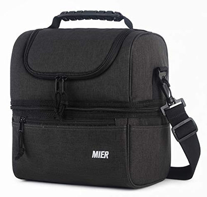 MIER Adult Lunch Box Insulated Lunch Bag Large Cooler Tote Bag for Men, Women, Double Deck Cooler (Dark Grey, Large) - color: Dark Gray, size: Large