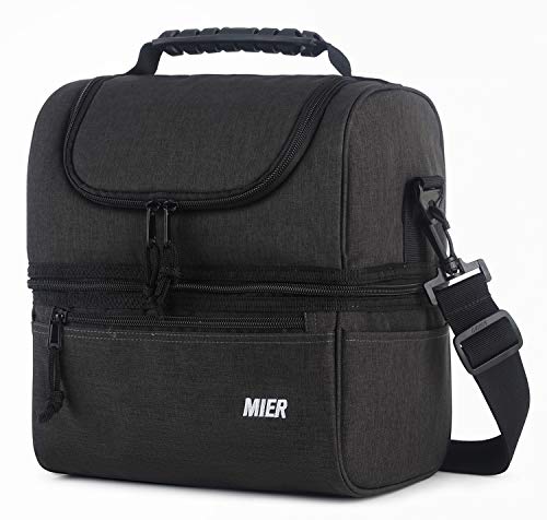 MIER Adult Lunch Box Insulated Lunch Bag Large Cooler Tote Bag for Men, Women, Double Deck Cooler (Dark Grey, Large) - color: Dark Gray, size: Large