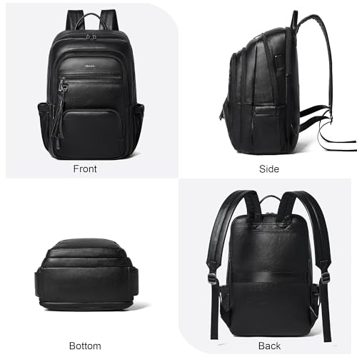 Shrrie 17 Inch Faux Leather Laptop Backpack for Women with Large Cup Holder - color: Black