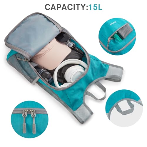 G4Free 15L Hiking Daypack Lightweight Travel Backpack Packable Outdoor Casual Foldable Shoulder Bag (Peacock Blue) - color: Peacock Blue
