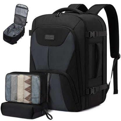 LOVEVOOK Travel Carry on Backpack for Men Women,Expandable 40L Extra Large Travel Laptop Backpack,Water Resistant Durable TSA Airline Approved Business College Carry on Bag Fit 17 Inch Computer,3 Pcs - color: Black-grey, size: 40L-3Pcs
