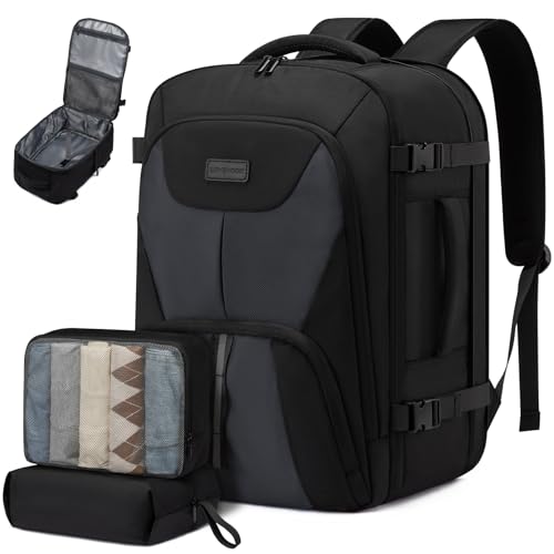 LOVEVOOK Travel Carry on Backpack for Men Women,Expandable 40L Extra Large Travel Laptop Backpack,Water Resistant Durable TSA Airline Approved Business College Carry on Bag Fit 17 Inch Computer,3 Pcs - color: Black-grey, size: 40L-3Pcs
