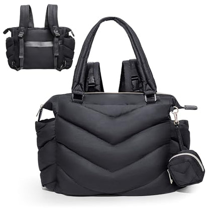 Diaper Bag Tote, Diaper Bag Backpack,Puffer Tote Bag with Pacifier Case, Lightweight Mommy for Hospital, Puffy with 10 Pockets, Convertible Baby for Travel, Black - color: Black