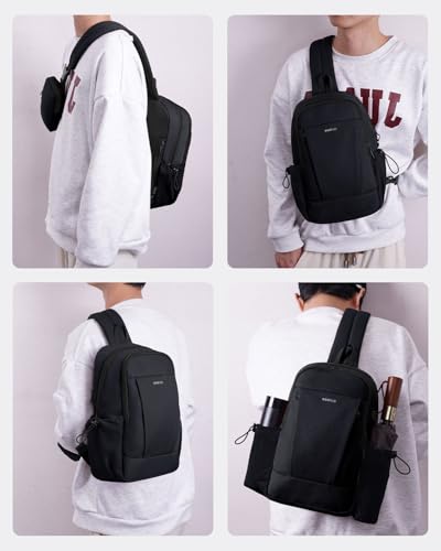 ECOHUB Anti-Theft Crossbody Bag Men Women, RFID Blocking Lightweight Sling Backpack Eco-Friendly with 9 Pockets Sturdy SBS Zippers Water Resistant for Travel Work Hiking Outdoor, Black - color: Black