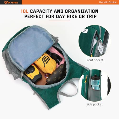 SKYSPER Small Daypack 10L Hiking Backpack Packable Lightweight Travel Day Pack for Women Men - color: Darkgreen, size: 10l