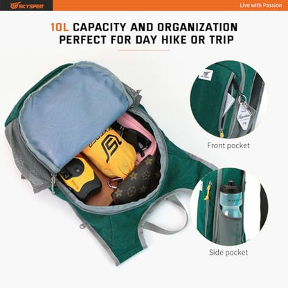 SKYSPER Small Daypack 10L Hiking Backpack Packable Lightweight Travel Day Pack for Women Men - color: Darkgreen, size: 10l
