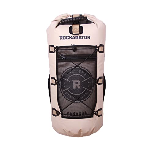 Rockagator Kanarra 90L Waterproof Backpack for Camping, Hiking, Mountaineering, Backpacking, Hunting, Fishing, Canoeing, Outdoor Activities, The Wet Outdoors - Large Capacity, Roll Top Closure, Tan