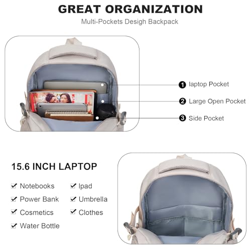 GAEKEAO Travel Backpack for Women Men,15.6 Inch Laptop Backpack Lightweight Casual Daypack Cute Bookbags for Work College Beige - color: A01 Beige