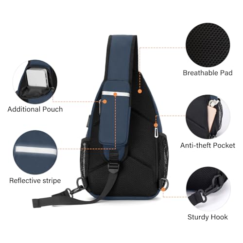 MOSISO Sling Backpack Bag, Crossbody Shoulder Bag Travel Hiking Daypack Chest Bag with Front Square Pocket&USB Charging Port - color: Haze Blue