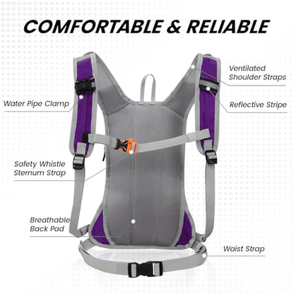 Nepest Hydration Pack Backpack for Women & Men, Lightweight Water Backpack with 2L Water Bladder for Hiking Cycling Running Biking - color: Purple