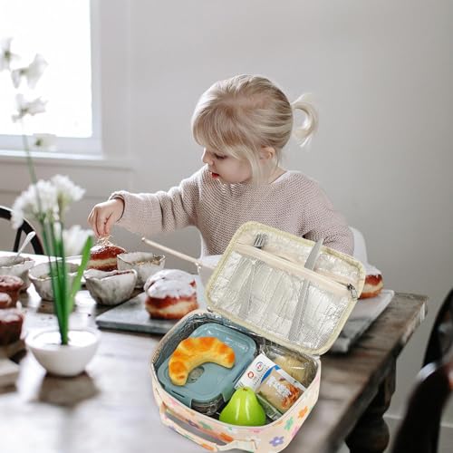 LEDAOU Lunch Box Kids Insulated Lunch Bag Girls Boys Toddler Reusable Lunchbox for School Picnic Hiking - color: Flower-Colorful