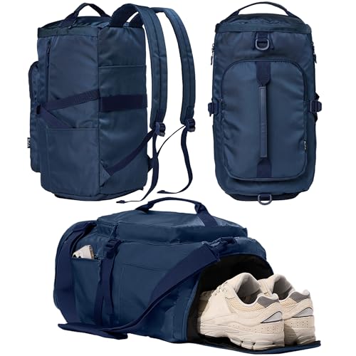 Gym Bag for Women with Shoe Compartment and Wet Pocket Convertible Gym Backpack workout Duffel Bag Multiple Pockets 30L - color: Navy