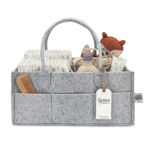 Parker Baby Co. Diaper Caddy - Nursery Storage Bin and Car Organizer for Diapers and Baby Wipes - Gray, Large - color: Gray (Heathered Gray), size: Large