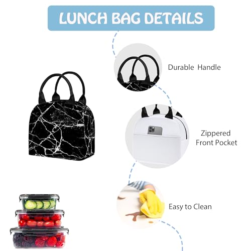 3PCS Marble Backpack Set for Teens Elementary Middle High School, 17 Inch Lightweight Classic Backpack 3 in 1 Set for Girls Boys, Kids Back to School Backpack with Lunch Box Pencil Case - color: Black Marble