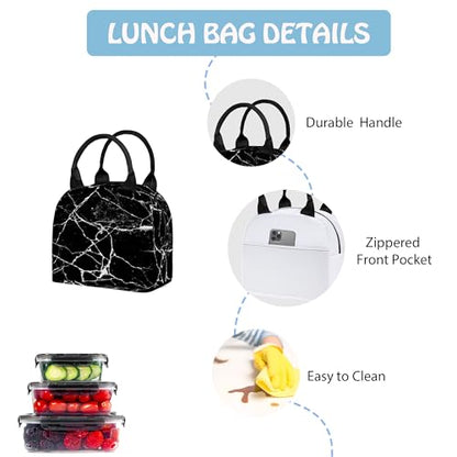 3PCS Marble Backpack Set for Teens Elementary Middle High School, 17 Inch Lightweight Classic Backpack 3 in 1 Set for Girls Boys, Kids Back to School Backpack with Lunch Box Pencil Case - color: Black Marble