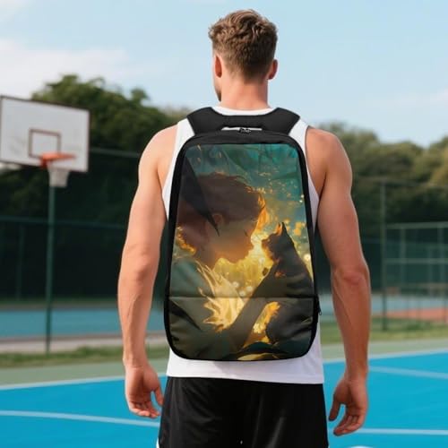18.5in Basketball Backpack Basketball Bag with Shoe Compartment & Ball Holder, Waterproof Bag for Soccer Volleyball - color: Cartoon Figure Kitten Print