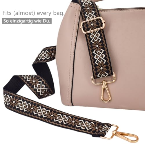 Replacement Purse Strap Shoulder Strap Adjustable Crossbody Strap for Women Crossbody Wide Shoulder Bag - color: Brown Diamond-gold Hardware