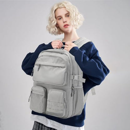 Lohol Water Resistant Backpack with Multifunctional Pockets for Teens, Durable Bookbag fits 15.6 inch Laptop for School Travel College, 25L (Grey) - color: Grey