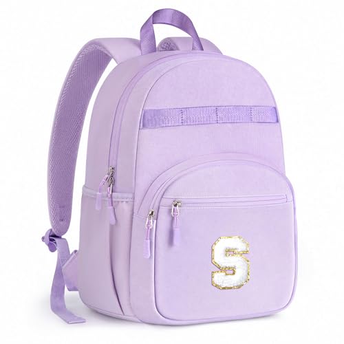 YOOLIFE Birthday Gifts for 5 6 7 8 9 10 Year Old Girls - Kids School Backpacks for Girls, Preschool Kindergarten Backpack for Kids Girl, Initial Bookbag for Little Girl Personalized Gifts, Purple (S) - color: Purple, size: letter S