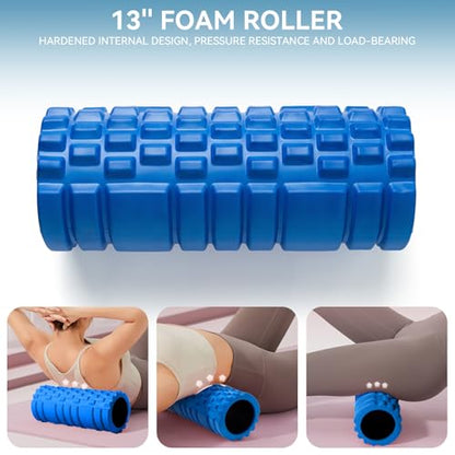 Krightlink Foam Roller for Deep Tissue Massage, 13" High Density Exercise Roller for Muscle Massage and Myofascial Trigger Point Release, Back Roller for Fitness, Yoga and Pilates (Blue) - color: Blue