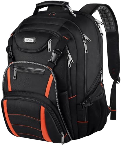 Travel Laptop Backpack,Extra Large 18.4'' Laptop Backpack,RFID Anti Theft,Back Chest Strap,TSA Friendly Men,Women Backpack USB Charging Port,Water Resistant College School Computer Bookbag Rugby Bag - color: Blackorange, size: 18.4inch