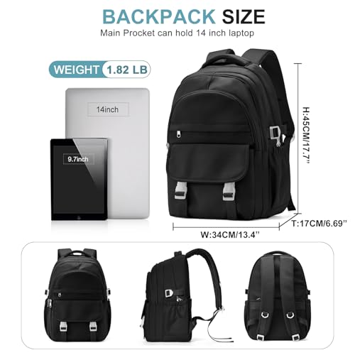 Preppy Black Middle School Backpack for Teens Girls Boys Waterproof Backpack with Lots of Pockets College Backpacks for Women Men Cute School Bag for Students - color: A1-black