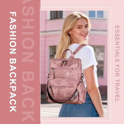 Dora & Liz Backpack Purse for Women, Pu Leather Designer Travel Backpack, Fashion Work Ladies Shoulder Bag Handbag - color: Pink