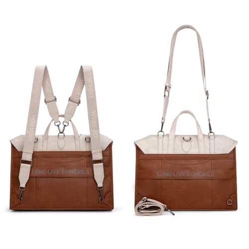 Wrangler Laptop Bag for Women Messenger Bag Briefcase Computer Backpack Convertible Satchel Bag - color: Beige & Brown, size: 15.6 inch