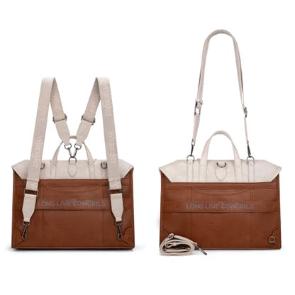 Wrangler Laptop Bag for Women Messenger Bag Briefcase Computer Backpack Convertible Satchel Bag - color: Beige & Brown, size: 15.6 inch