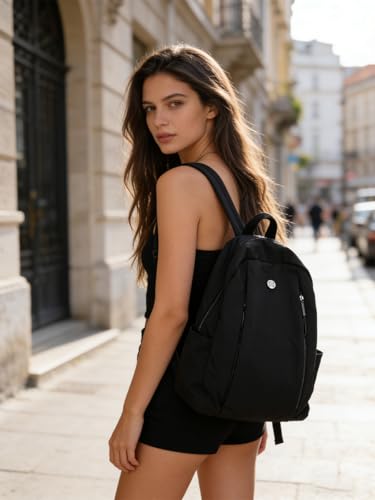 Nylon Backpack for Women Men, Waterproof Travel Backpack Purse Casual Daypack, Gym School Backpack for Daily Cycling (Black) - color: Black
