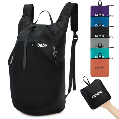Ultra Lightweight Foldable Backpack,Water Resistant Small Packable Hiking Daypack Outdoor Camping Travel Bag - color: Black, size: 25l