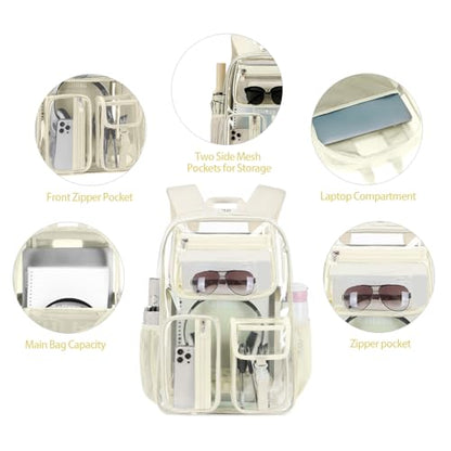 Cusangel Clear Backpack Heavy Duty Clear BookBag,16inch TPU Large Capacity See Through Backpack for Sport Events,Travel (beige) - color: Off-white