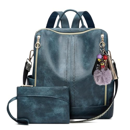 Makes Backpack Purse for Women PU Leather Travel Satchel Handbag Convertible Design Bag with Purse - color: Blue Quadruple Zipper
