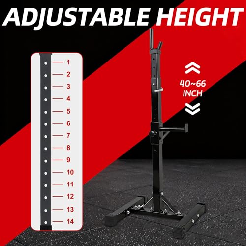 JupiterForce Adjustable Squat Rack Stands Pair of Sturdy Steel Bench Press Rack, Barbell Rack, 40''-66'' 550lbs Max Load Portable Weight Lifting Dumbbell Racks Stands for Home Gym, Black