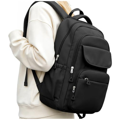School Backpack for Women Men, Water Resistant Backpacks for Girls 15.6 Laptop Multifunction Casual Daypack, Basic College Backpack School Bookbag Mochilas Escolares para Niñas, Black - color: B-black