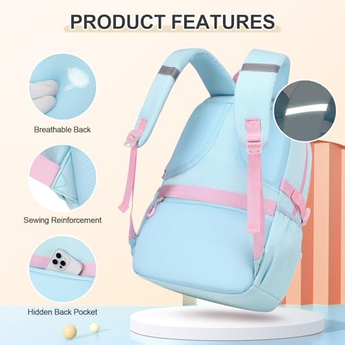 DIGOBAY Backpacks for Girls, 3PCS School Backpack with Lunch Box Pencil Pouch for Teen Girls Kids Elementary Primary Middle High College Travel School bag Bookbag Set Aquamarine-pink - color: Aquamarine-pink