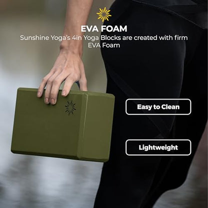 4" Yoga Block, 10 Pack Bulk EVA Foam Yoga Blocks, Firm and Supportive Yoga Brick, Balance Foam for Stretching, Pilates, and Workout, 4" x 6" x 9" - color: Olive