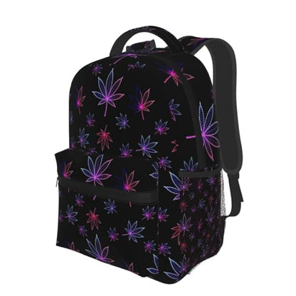 Lightweight Daypack Trippy Neon Purple Weedleaf Leaf Black, Casual Laptop Backpack with Multi Pockets for Work, Travel and Outdoor - color: Pattern (9)
