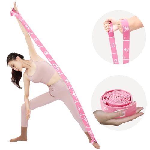 12 Loops Extra Long Yoga Stretching Band for Adults and Tall People, Adjustable Elastic Strap for Full Body Deep Stretch, Home Pilates, Ballet, Dance, Physical Therapy, Flexibility Training - color: Pink