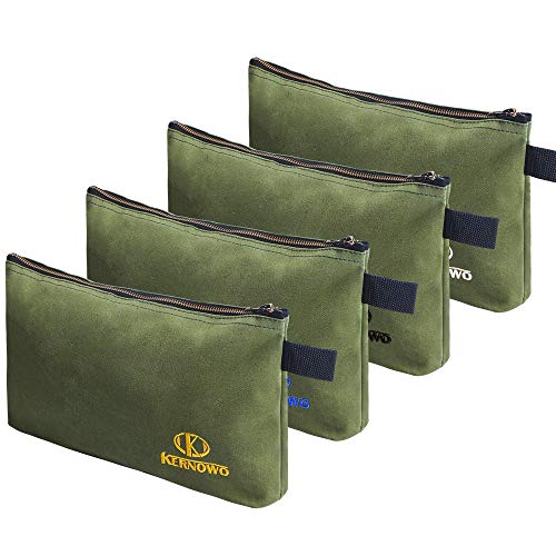Premium Canvas Tool Pouch Zipper Bag,Small Tool Bag,Multipurpose Storage Pouch(4Pack 12.75x8x2.25 inch 20oz Water Resistant Heavy Duty Army Green Flat Bottom Tool Bag with Brass Zipper) - size: 12.75 inch