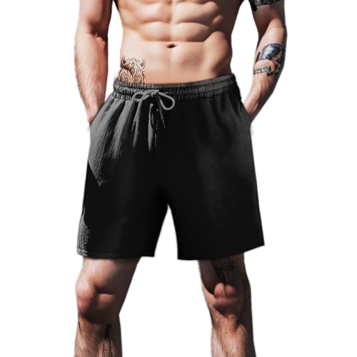 domirica Athletic Shorts for Men Stretch Waist Elastic Casual Loose Fit Breathable Workout Pants Summer Quick Dry Gym Shorts - color: Basic Black, size: Large