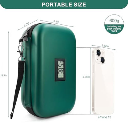 Gosemai TSA Approved Insulin Cooler Travel Case Medication Cooler for Travel with Thermometer Temperature Display Diabetic Medication Organizer Medical Travel Cooler Bag with 2 Ice Pack (Green) - color: Green