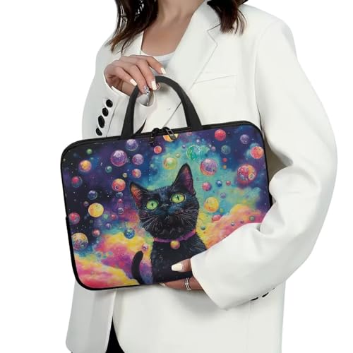 Mumeson Black Cat Laptop Sleeve Bag with Pocket Water Resistant Portable Traveling Carrying Laptop Bag Handbag Shockproof Laptop Case Briefcase - color: Black Cat, size: 10 Inch