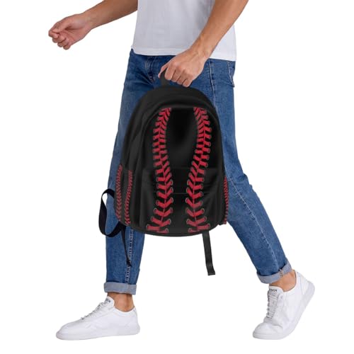 cfpolar 17 Inch Backpack Black Baseball Red Stitches Laptop Bag Shoulder Bag School Bookbag Casual Daypack For Boys Girls,A-8 - color: D-08