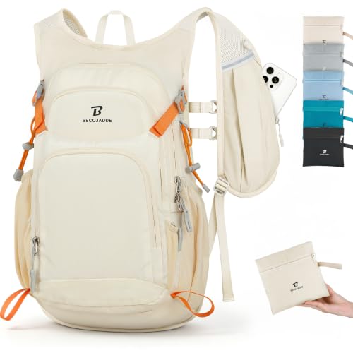 BECOJADDE 15L Hiking Backpack Lightweight Travel Backpacks Water-Resistant Daypack Fits Cycling Helmets for Men Women for Daily Outdoor Camping, Beige - color: Beige, size: 15L