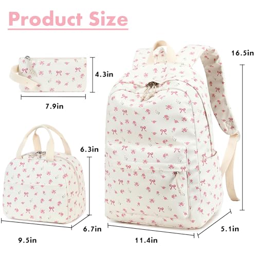 Bluboon Teen Girls School Backpack Kids Bookbag Set with Lunch Box Pencil Case Travel Laptop Backpack Casual Daypacks (Beige bow tie) - color: Beige Bow Tie
