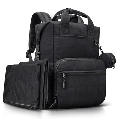 VONAL Diaper Bag Backpack, Lightweight Baby Diaper Bags, Travel Large Diaper Bag with Changing Station, Black Diaper Backpack for Boys Girls Newborn with Insulated Pockets, Stroller Straps - color: Black