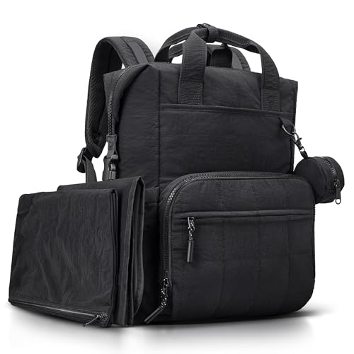 VONAL Diaper Bag Backpack, Lightweight Baby Diaper Bags, Travel Large Diaper Bag with Changing Station, Black Diaper Backpack for Boys Girls Newborn with Insulated Pockets, Stroller Straps - color: Black